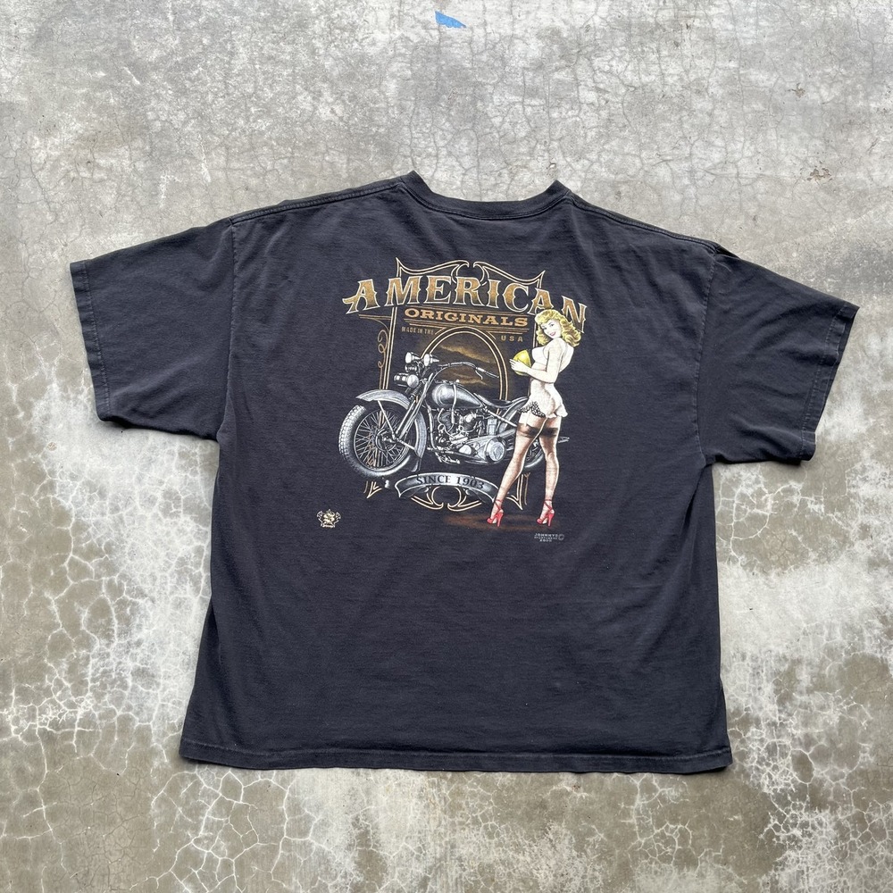 vintage Shirt Mens 3XL Black Motorcycle Pinup Graphic Biker Tee USA - Picture 4 of 6